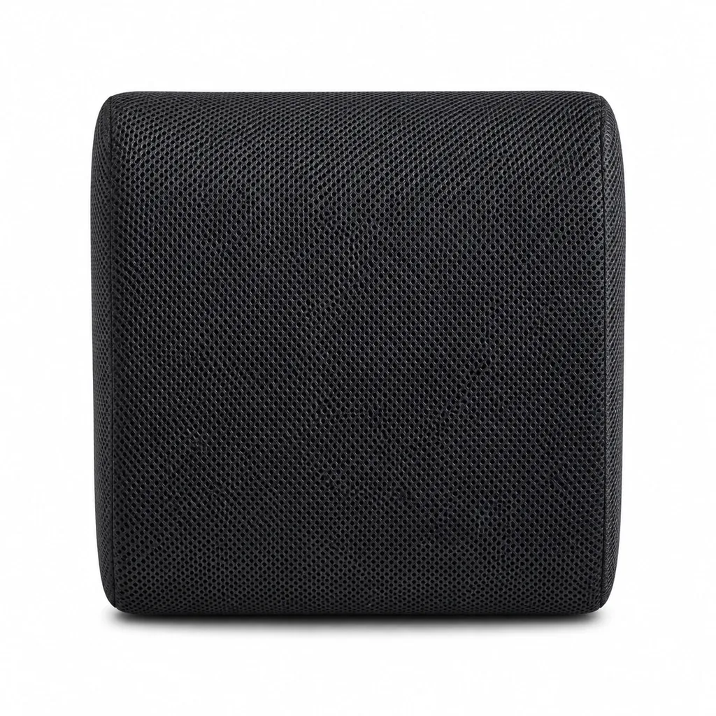 Face arrière du KinéBack : panneau plat en textile maillé noir, couture sur tout le périmètre, aucune attache visible.